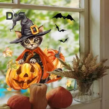 Наклейка на Хэллоуин, поделки, мультяшный кот, тыква, летучая мышь, наклейка, сделай сам, наклейка на стену для украшения вечеринки на Хэллоуин pumpkin