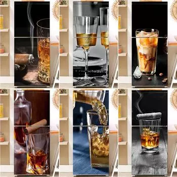 Наклейка на холодильник с пивом, дымом, полная наклейка, свет, роскошное украшение, двойная, трехдверная, ремонт, обои, наклейка, пленка на заказ 40x120cm(1 pcs)