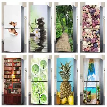 Наклейка на холодильник с водой и растениями, книжный шкаф, наклейки с пейзажем, Muraux, декоративная виниловая стена, свадебное украшение, эстетический декор комнаты 40x120cm(1pcs)