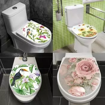 Наклейка на крышку подставки для унитаза, табурет, комод, наклейка для домашнего декора, декор для ванной комнаты, 3D печатные наклейки с изображением цветов