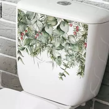 Наклейка на крышку сиденья для унитаза, самоклеящаяся, сильная липкость, ПВХ, водонепроницаемая, легко очищается, листья растений, наклейка на крышку унитаза Leaf
