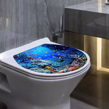 Наклейка на крышку сиденья унитаза для ванной комнаты, декоративная наклейка, съемный туалет 30 см x 35 см. Мир Океана