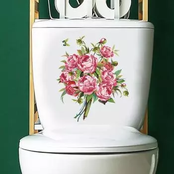 Наклейка на крышку унитаза с цветочной тематикой, водонепроницаемая самоклеящаяся водонепроницаемая, легко очищаемая, бесследная наклейка на стену в ванной комнате A