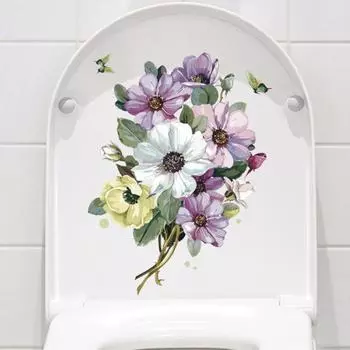 Наклейка на крышку унитаза с цветочной тематикой, водонепроницаемая самоклеящаяся водонепроницаемая, легко очищаемая, бесследная наклейка на стену в ванной комнате F