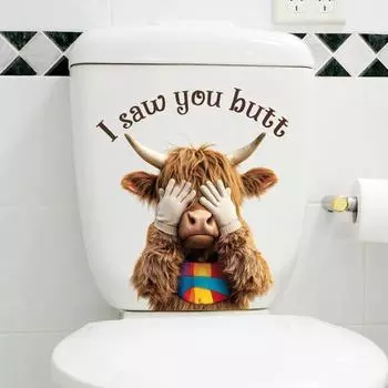 Наклейка на крышку унитаза с изображением животных из мультфильмов «Я видел тебя, кошка, собака, корова», наклейка на крышку унитаза с изображением животных, декор для ванной комнаты Cow