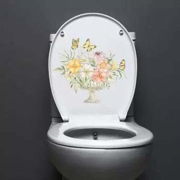 Наклейка на крышку унитаза, самоклеящаяся, не выцветающая, съемная, водостойкая, зеленое растение, листья, цветы, наклейка на крышку унитаза C