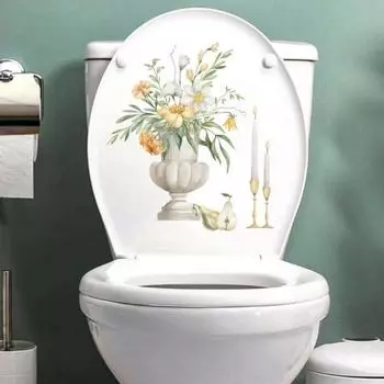 Наклейка на крышку унитаза, самоклеящаяся, не выцветающая, съемная, водостойкая, зеленое растение, листья, цветы, наклейка на крышку унитаза C