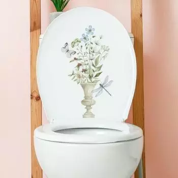 Наклейка на крышку унитаза самоклеящаяся невыцветающая съемная водостойкая зеленые листья растений цветы унитаз C