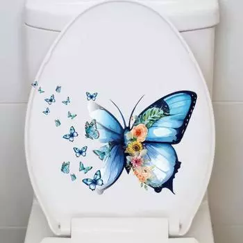 Наклейка на крышку унитаза, самоклеящаяся, сильная липкость, водонепроницаемая, легко очищается, сиденье для унитаза, наклейка с бабочкой, украшение на стену Butterfly