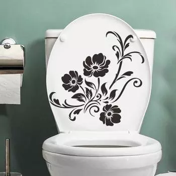 Наклейка на крышку унитаза самоклеящаяся сильная липкость DIY съемная водонепроницаемая черная цветочная наклейка