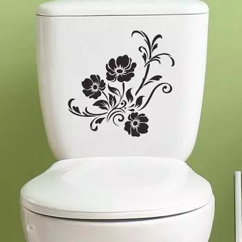 Наклейка на крышку унитаза, самоклеющаяся, сильная липкость, сделай сам, съемная водонепроницаемая наклейка с черным цветком, настенная художественная наклейка Flower
