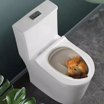 Наклейка на крышку унитаза, сильная липкость, ПВХ, водонепроницаемая, съемная, забавная 3D наклейка с белкой и животным, наклейка на стену