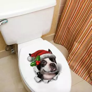 Наклейка на крышку унитаза, сильная липкость, ПВХ, водонепроницаемая, съемная, забавная рождественская наклейка с собакой, украшение для вечеринки Christmas