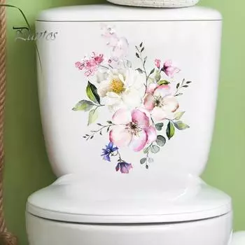Наклейка на крышку унитаза, сильная липкость, ПВХ, водонепроницаемая, легко очищается, цветочная тема, наклейка на сиденье для унитаза, художественное украшение для туалета Flower