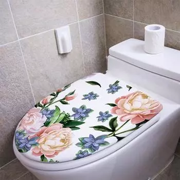 Наклейка на крышку унитаза Сильная липкость ПВХ Водонепроницаемая Съемная Легко отклеивающаяся наклейка с изображением цветка пиона