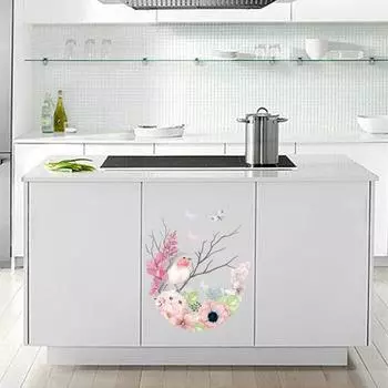 Наклейка на крышку унитаза, водонепроницаемая, креативная, с птицами, цветами, декоративная наклейка на стену для дома, ванной комнаты Bird + Flower