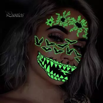 Наклейка на лицо с татуировками на Хэллоуин, светящаяся в темноте 3D-набор для макияжа ведьмы-зомби, водонепроницаемые съемные временные наклейки для татуировки ко Дню мертвых B