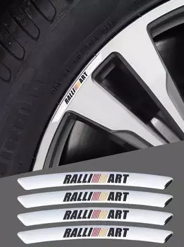 Наклейка на обод Mitsubishi RALLIART, скрывает царапины, классный, универсальный, серебристый