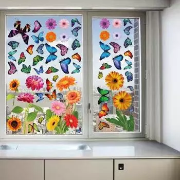 наклейка на окно, электростатический ПВХ, имитация цветка, бабочки, статическая наклейка, домашний декор 9pcs