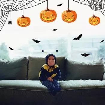 Наклейка на окно Хэллоуина, тыква, летучая мышь, паук, двухсторонняя водонепроницаемая съемная электростатическая стеклянная наклейка, товары для дома оранжевый