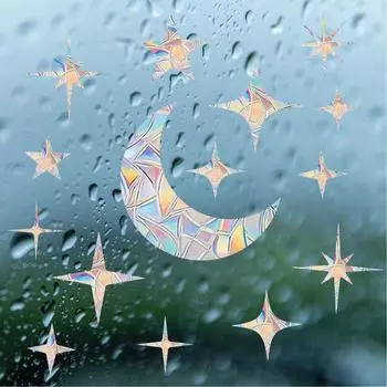 Наклейка на окно Ловец солнца Радуга Призма Кошка Звезды Луна Наклейка на стекло Противоударная наклейка на окно для рождественского украшения