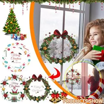 Наклейка на окно «Рождественский венок» Самоклеящаяся наклейка на окно из ПВХ для вечеринки на стеклянную дверь