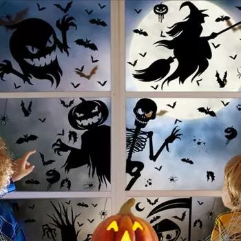 Наклейка на окно съемная ужас водонепроницаемая бесследная страшная сцена макет ПВХ Хэллоуин призрак B