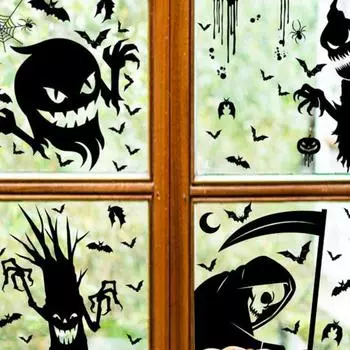 Наклейка на окно съемная ужасная бесследная ПВХ Хэллоуин страшная сцена макет водонепроницаемый призрак ведьма смерть B