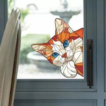 Наклейка на окно витрины с изображением мультяшной картины-пазла оранжевого кота 25*28cm/fun-f288 UV
