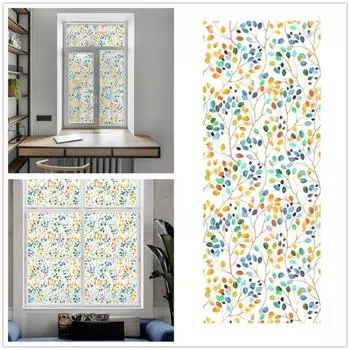 Наклейка на окно, Затемняющая оконная пленка, Красочный дизайн листьев, Метод электростатического клея, Современный 45x116cm