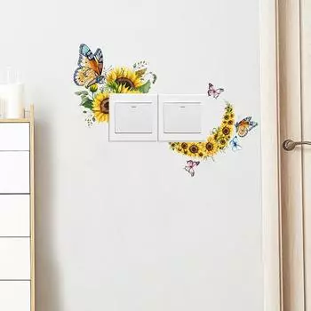 Наклейка на переключатель-бабочка с подсолнухом, съемная самоклеящаяся водостойкая ПВХ-выключатель для гостиной, ванной комнаты, настенная розетка