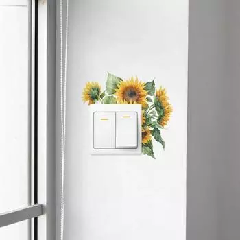 Наклейка на переключатель «Подсолнух» Съемная самоклеящаяся Водонепроницаемая ПВХ Гостиная Ванная комната Выключатель света Настенная розетка Украшение Наклейка