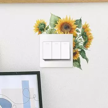 Наклейка на переключатель «Подсолнух» Съемная самоклеящаяся Водонепроницаемая ПВХ Гостиная Ванная комната Выключатель света Настенная розетка Украшение Наклейка Sunflower