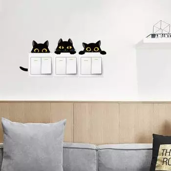 Наклейка на переключатель с изображением черного кота, съемная самоклеящаяся водостойкая ПВХ-переключатель для гостиной, ванной комнаты, настенная розетка
