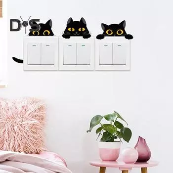 Наклейка на переключатель с изображением черного кота, съемная самоклеящаяся водонепроницаемая ПВХ для гостиной, ванной комнаты, выключатель света, настенная розетка, украшение, наклейка 1 Set