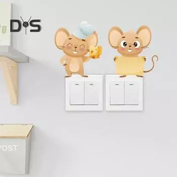 Наклейка на переключатель с изображением сыра и мыши, съемная самоклеющаяся водонепроницаемая ПВХ для гостиной, ванной комнаты, выключатель света, настенная розетка, украшение, наклейка Rat