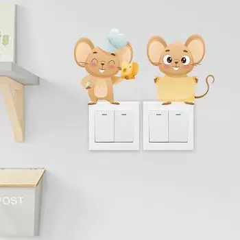 Наклейка на переключатель с изображением сыра и мыши, съемная самоклеющаяся водонепроницаемая ПВХ для гостиной, ванной комнаты, выключатель света, настенная розетка, украшение, наклейка Rat