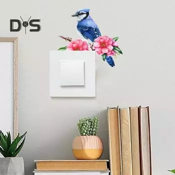 Наклейка на переключатель с птицей и цветком, съемная самоклеящаяся водонепроницаемая ПВХ для гостиной, ванной комнаты, выключатель света, настенная розетка, украшение, наклейка Bird