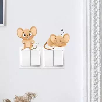 Наклейка на переключатель со спящей мышью из мультфильма, съемная самоклеящаяся водостойкая ПВХ гостиная, ванная комната, выключатель света, настенная розетка