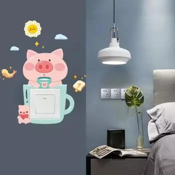 Наклейка на розетку переключателя, самоклеящаяся, сильная липкость, светящаяся мультяшная тема с животными, крышка розетки, настенная художественная наклейка D
