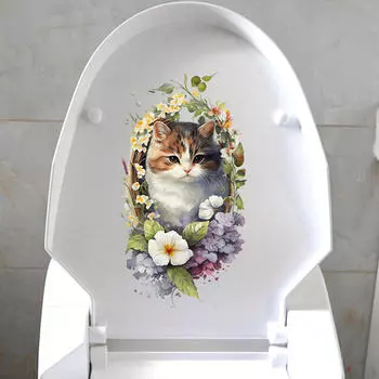 Наклейка на сиденье унитаза, наклейка в форме кошки, мультяшная, прочная, креативная, для стены ванной комнаты