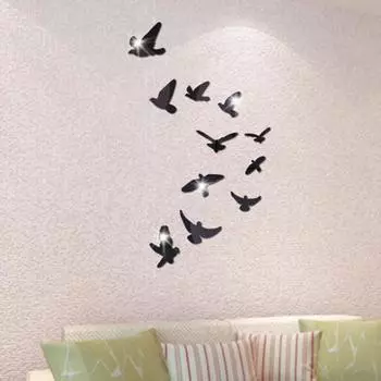 Наклейка на стену, 11 шт./компл., широкое применение, удобная акриловая птица, яркая 3D декоративная стена серебряный