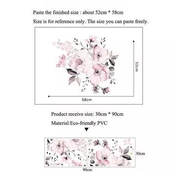 Наклейка на стену акварель розовый цветок группа фоновое украшение можно снять onesize
