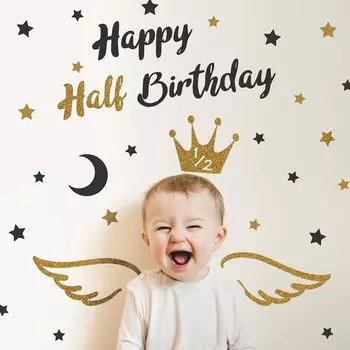 Наклейка на стену Ангел Половина дня рождения Украшение на день рождения 1 годик 2 года Милый стильный номер Детская вечеринка празднование подарок 1/2 (Половина
