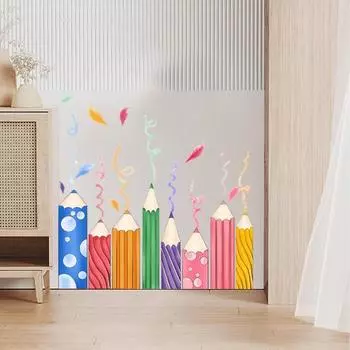 Наклейка на стену для детской комнаты, красочный карандашный принт, самоклеящаяся противоскользящая, отличная липкость, съемная наклейка для украшения стены детской спальни, детского сада разноцветный