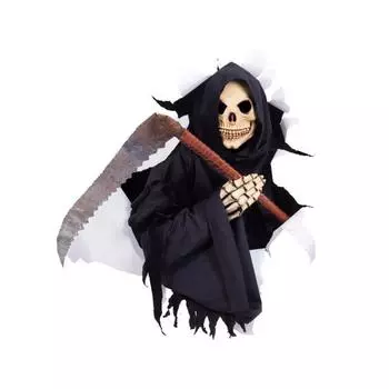 Наклейка на стену Хэллоуин Плащ мертвого бога Скелет с серпом Наклейка Фестиваль Наклейка на стену Окно для гостиной Спальни A