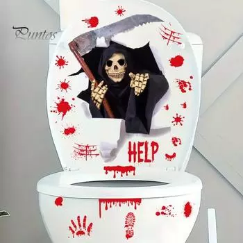 Наклейка на стену Хэллоуин Плащ мертвого бога Скелет с серпом Наклейка Фестиваль Наклейка на стену Окно для гостиной Спальни A