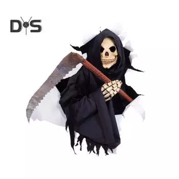 Наклейка на стену Хэллоуин Плащ мертвого бога Скелет с серпом Наклейка Фестиваль Наклейка на стену Окно для гостиной Спальни A