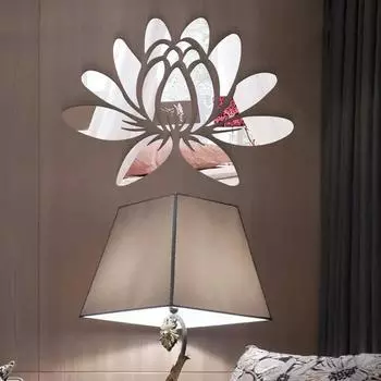 Наклейка на стену из акрилового зеркала Lotus для дома, гостиной, спальни, офиса, прихожей, настенные украшения, зеркальная отражающая наклейка на стену серебряный