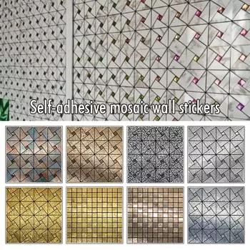 Наклейка на стену из металлической мозаики в европейском стиле, самоклеящаяся настенная плитка, фартук для гостиной, фон для телевизора, настенный декор, мозаичная палочка 1 Pcs